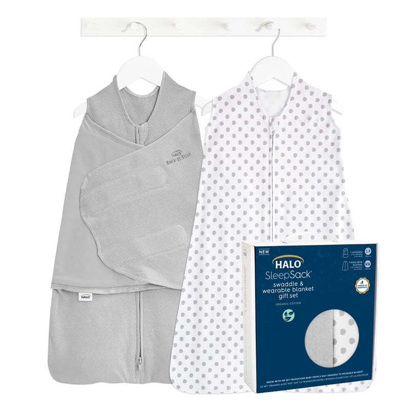 HALO Sleepsack Swaddle 3-6 Months and Wearable Blanket 6-12 Months 100% Organic Cotton 2-Piece Gift Set with Box, TOG 1.5, Cloud - Image 1