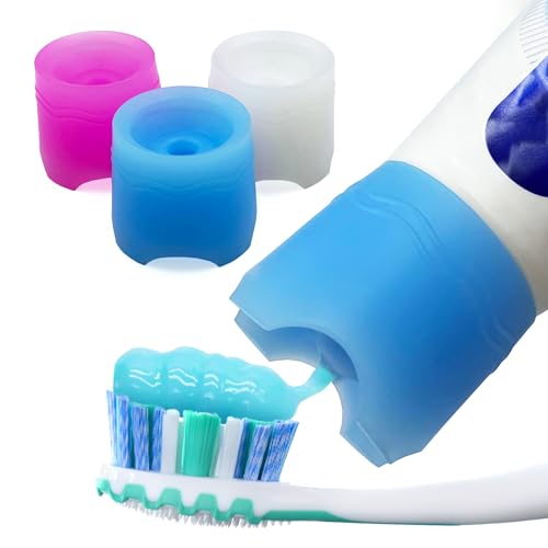 Chrome Cherry SqueezMe Self-Closing Toothpaste Caps, Silicone Lid for Kids & Adults, No Mess Toothpaste Dispenser, Easy Squeezer Cap for Tubes, Bathroom Accessory, Self-Standing Mix, Pack of 3 - Image 1