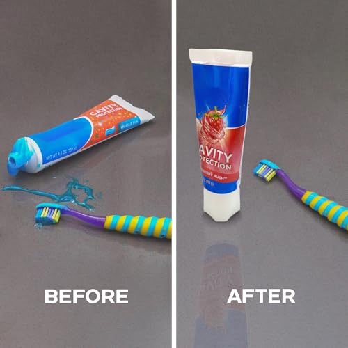 Chrome Cherry SqueezMe Self-Closing Toothpaste Caps, Silicone Lid for Kids & Adults, No Mess Toothpaste Dispenser, Easy Squeezer Cap for Tubes, Bathroom Accessory, Self-Standing Mix, Pack of 3 - Image 5