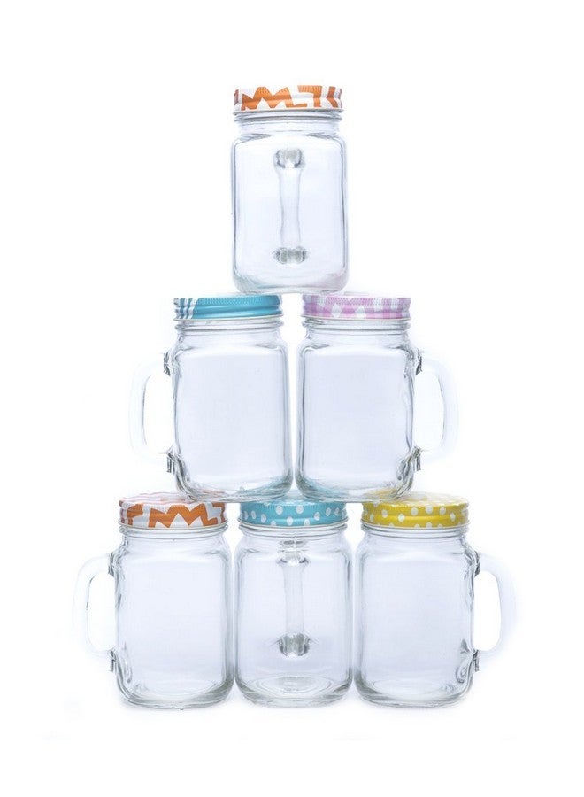 Ash & Roh® - 400ml Glass Jar with Straw and Handle | Solid Containers for Juice water shakes and Milk | Home and Restaurant Use | Big Mouth Easy to Wash (Reusable Straw Freeee) (PACK OF 6) - Image 2