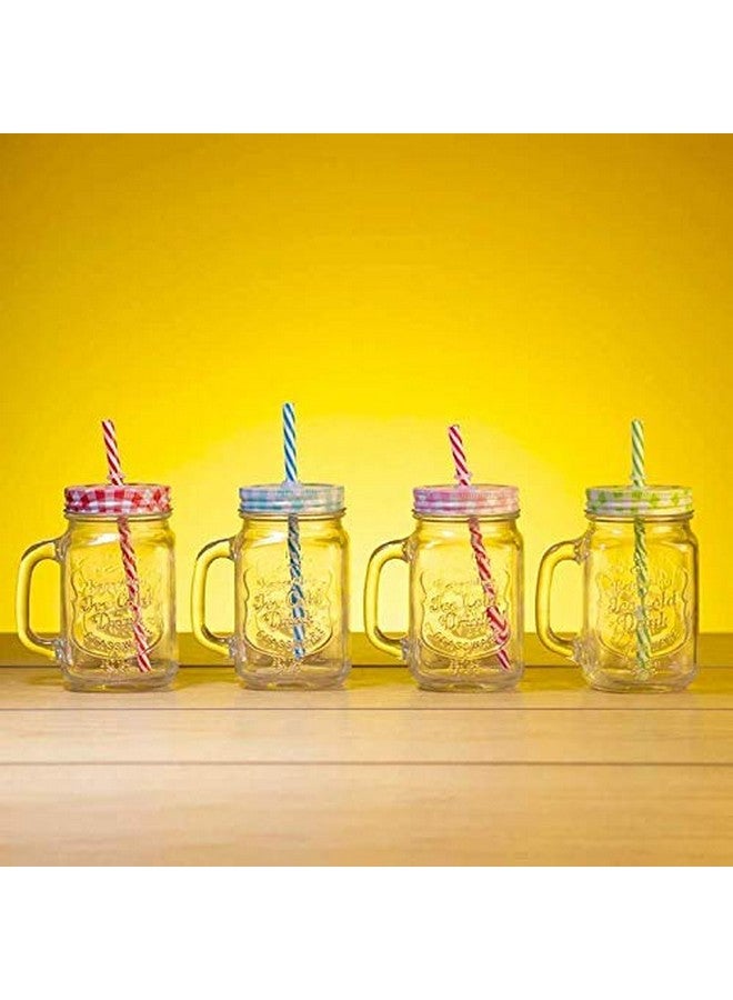 Ash & Roh® - 400ml Glass Jar with Straw and Handle | Solid Containers for Juice water shakes and Milk | Home and Restaurant Use | Big Mouth Easy to Wash (Reusable Straw Freeee) (PACK OF 6) - Image 3