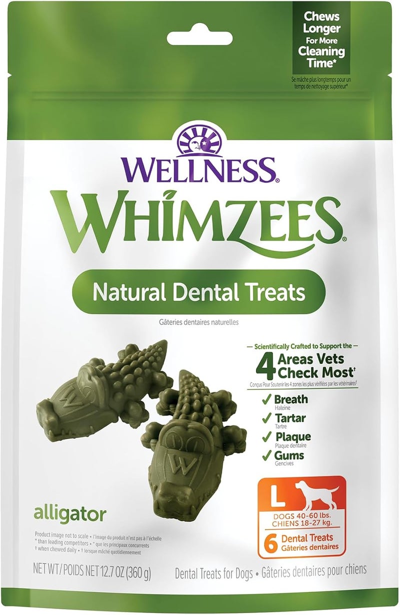 Whimzees Natural Grain Free Daily Dental Long Lasting Dog Treats, Alligator, Large, Bag of 6 - Image 1