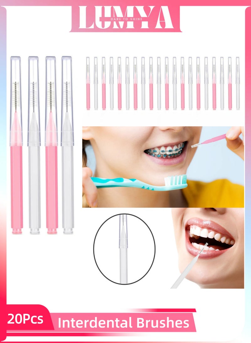 LUMYA 20 Pcs Interdental Brushes, Toothpick Brush Set, Dental Floss Picks and Braces Brush, Oral Teeth Cleaning Brush Flosser, Tooth Flossing Head Dental Hygiene Tool for Adults (White and Pink) - Image 1