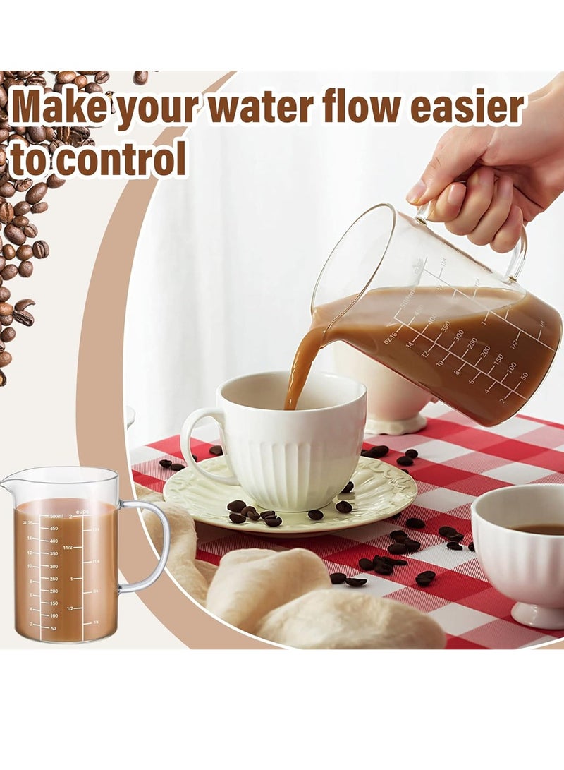 Excefore كوب قياس زجاجي مع مقبض معزول 2 عبوة 500 مل فم على شكل V كوب قياس زجاجي عالي البورسليكات ثلاث مقاييس أوقية كوب مل للمطبخ والمطعم والمنزل سهل القراءة - Image 4