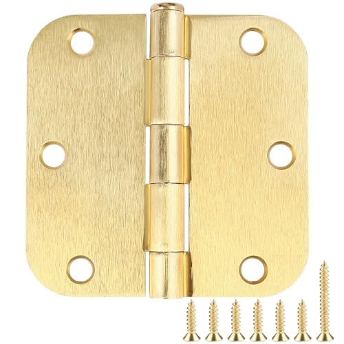 TDCHINGES 12 Pack Interior Door Hinges Brushed Brass 3.5 inch X 3-1/2" 5/8 Radius,3 ½"Satin Gold Round Standard Hinge for Single Doors DIY Assembly Bifold Table Hardware Kit House Accessories Home Eseentials - Image 1