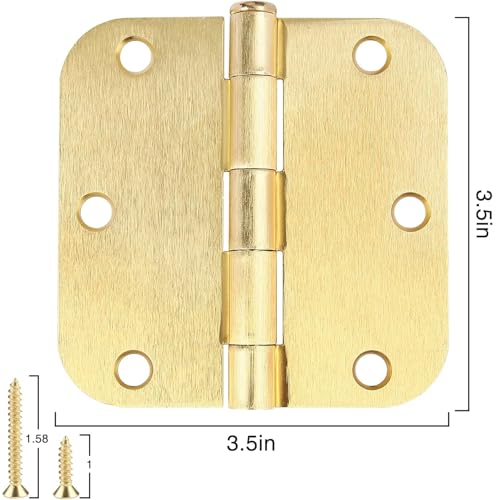 TDCHINGES 12 Pack Interior Door Hinges Brushed Brass 3.5 inch X 3-1/2" 5/8 Radius,3 ½"Satin Gold Round Standard Hinge for Single Doors DIY Assembly Bifold Table Hardware Kit House Accessories Home Eseentials - Image 4