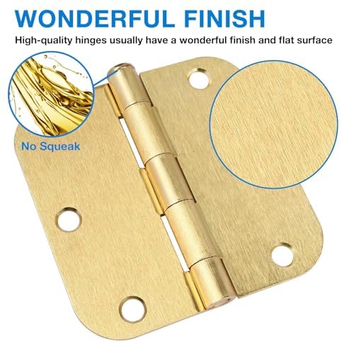TDCHINGES 12 Pack Interior Door Hinges Brushed Brass 3.5 inch X 3-1/2" 5/8 Radius,3 ½"Satin Gold Round Standard Hinge for Single Doors DIY Assembly Bifold Table Hardware Kit House Accessories Home Eseentials - Image 2