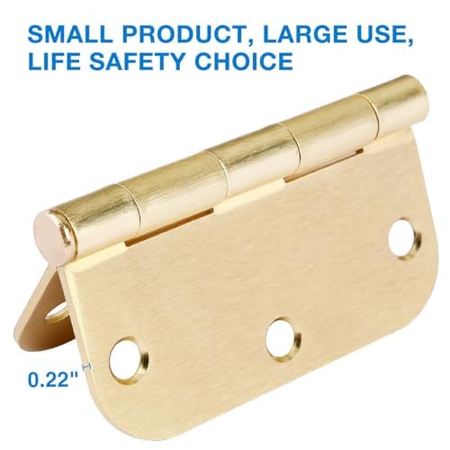 TDCHINGES 12 Pack Interior Door Hinges Brushed Brass 3.5 inch X 3-1/2" 5/8 Radius,3 ½"Satin Gold Round Standard Hinge for Single Doors DIY Assembly Bifold Table Hardware Kit House Accessories Home Eseentials - Image 5