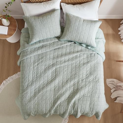 Hyde Lane Linen Quilt Set King Size - Breathable Box Stitched European Flax Bedding Set for Bedspread and Coverlet, with 2 Pillow Shams, 106"x96", Sage - Image 2