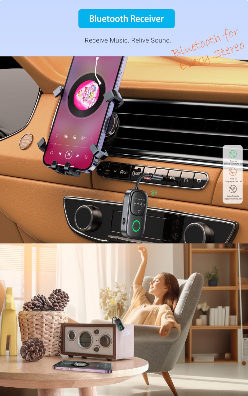 GMCELL Bluetooth Transmitter Receiver Aux Adapter: Connects 2 Headphones for Airplane TV Car Audio - Image 4