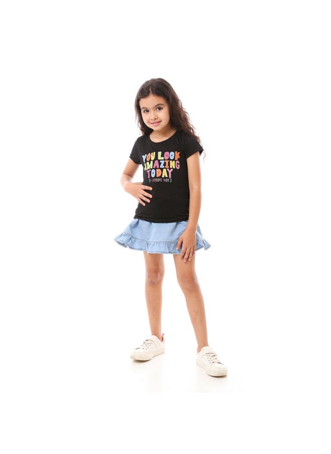 Andora - Girls Colorful Printed Cotton Tee - Black - Image 1
