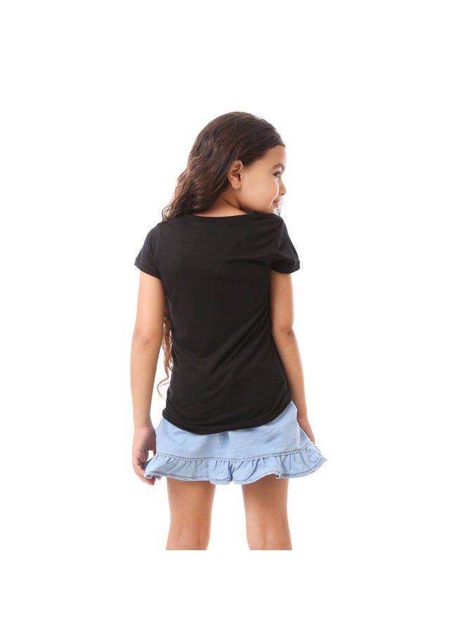 Andora - Girls Colorful Printed Cotton Tee - Black - Image 1