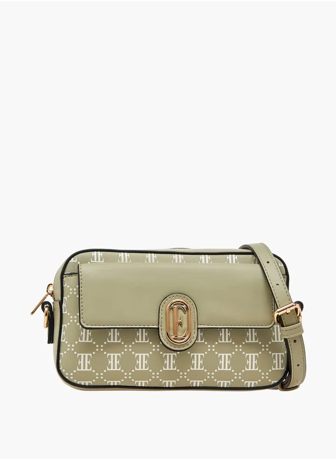 ايل Women Monogram Print Crossbody Bag with Adjustable Strap