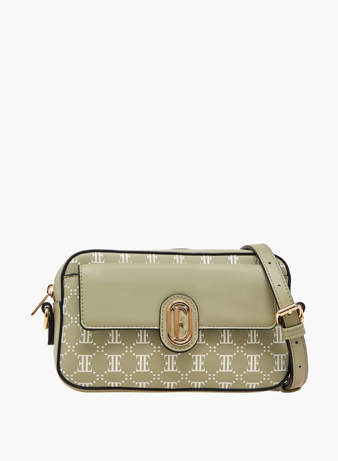 ELLE Women Monogram Print Crossbody Bag with Adjustable Strap  - Image 1