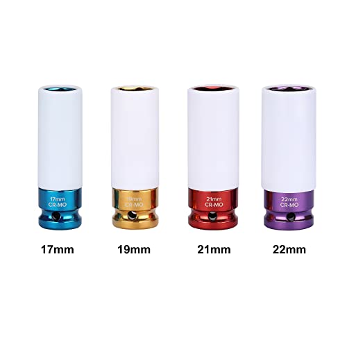 EMENTOL 4PCS 1/2" Drive Thin-Walled Impact Drive Lug Nut Socket Set, CR-MO, Metric, Protective Wheel Impact Socket Set-17mm, 19mm, 21mm, 22mm - Image 2