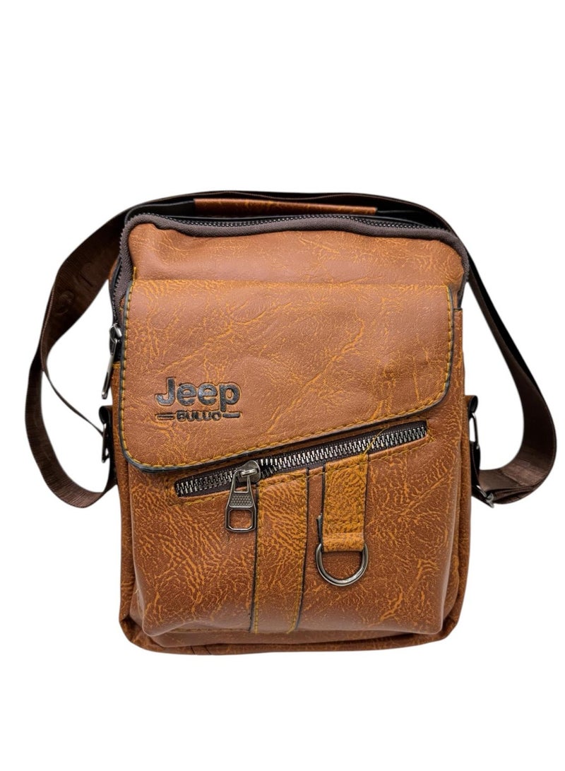 Jeep Buluo Men's Light Brown Leather Crossbody Bag - Image 1