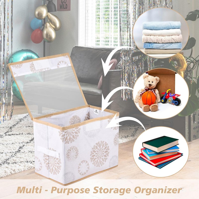 Kuber Industries Kuber Industries Pack of 2 Drawer Storage Box Foldable Clothes Organizer Transparent Dhakkan with Handle Velcro Drawer Organizer Storage Bin for BooksToys GolaPrint Medium White  - Image 4