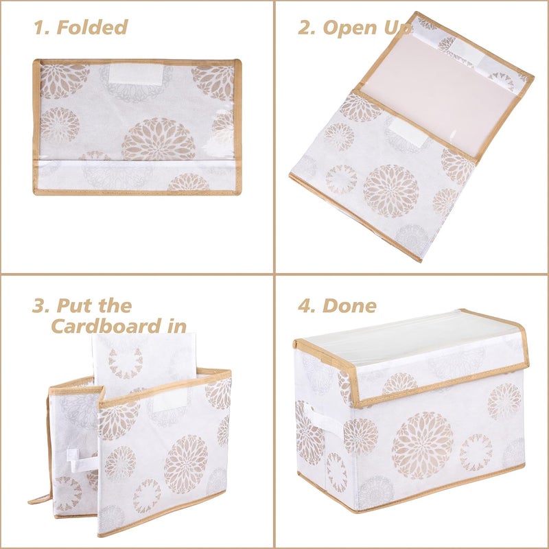 Kuber Industries Kuber Industries Pack of 2 Drawer Storage Box Foldable Clothes Organizer Transparent Dhakkan with Handle Velcro Drawer Organizer Storage Bin for BooksToys GolaPrint Medium White  - Image 5