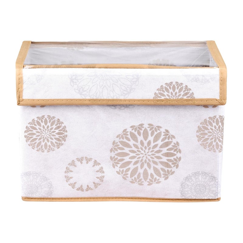 Kuber Industries Kuber Industries Pack of 2 Drawer Storage Box Foldable Clothes Organizer Transparent Dhakkan with Handle Velcro Drawer Organizer Storage Bin for BooksToys GolaPrint Medium White  - Image 2