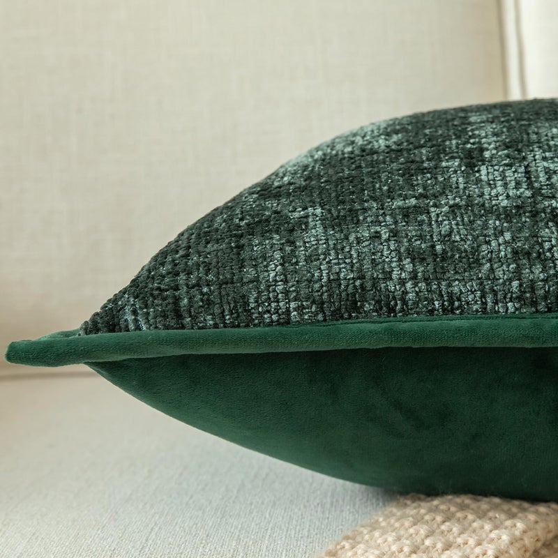Yaertun Pack of 2 Chenille Textured Decorative Throw Pillow Covers Accent Solid Cushion Cover Soft Cozy Pillow Case with Velvet Back for Couch Sofa Bed Living Room 16x16 Inch Green - Image 5