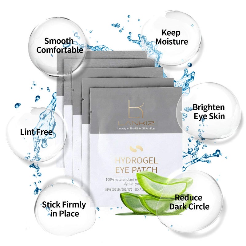 LANKIZ 100 Pairs Under Eye Gel Pads for Lash Extensions, 100% Natural Plant Extract, Collagen Hydrogel, Lint-Free, Moisturizing, Reduces Dark Circles and Eye Puffiness - Image 3