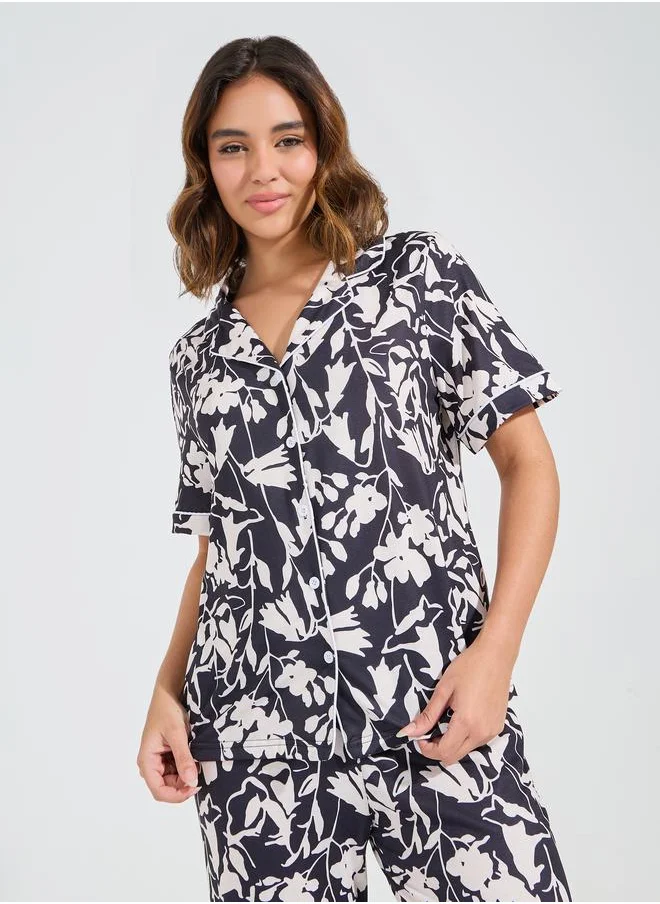 Styli AOP Floral Shirt & Pyjama Set