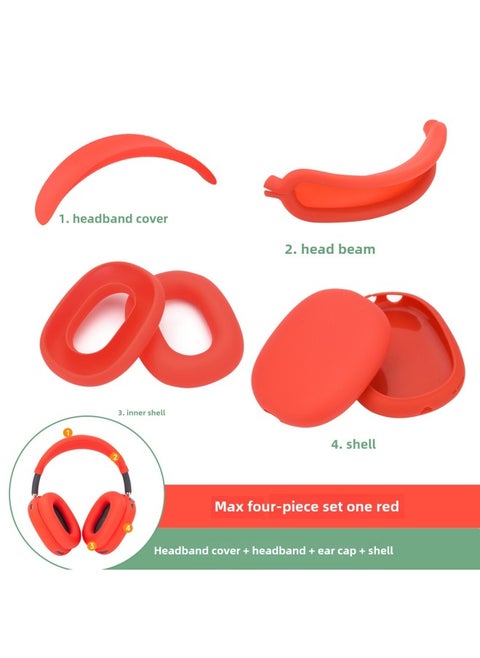 Digital Computer/bluetooth Headset Case/bluetooth Headset Shell Protective Cover For Airpods Pro-Color:max Four-piece Red (head Beam + Beam + Ear Cap + Shell)-Model:Applicable To Airpods Max