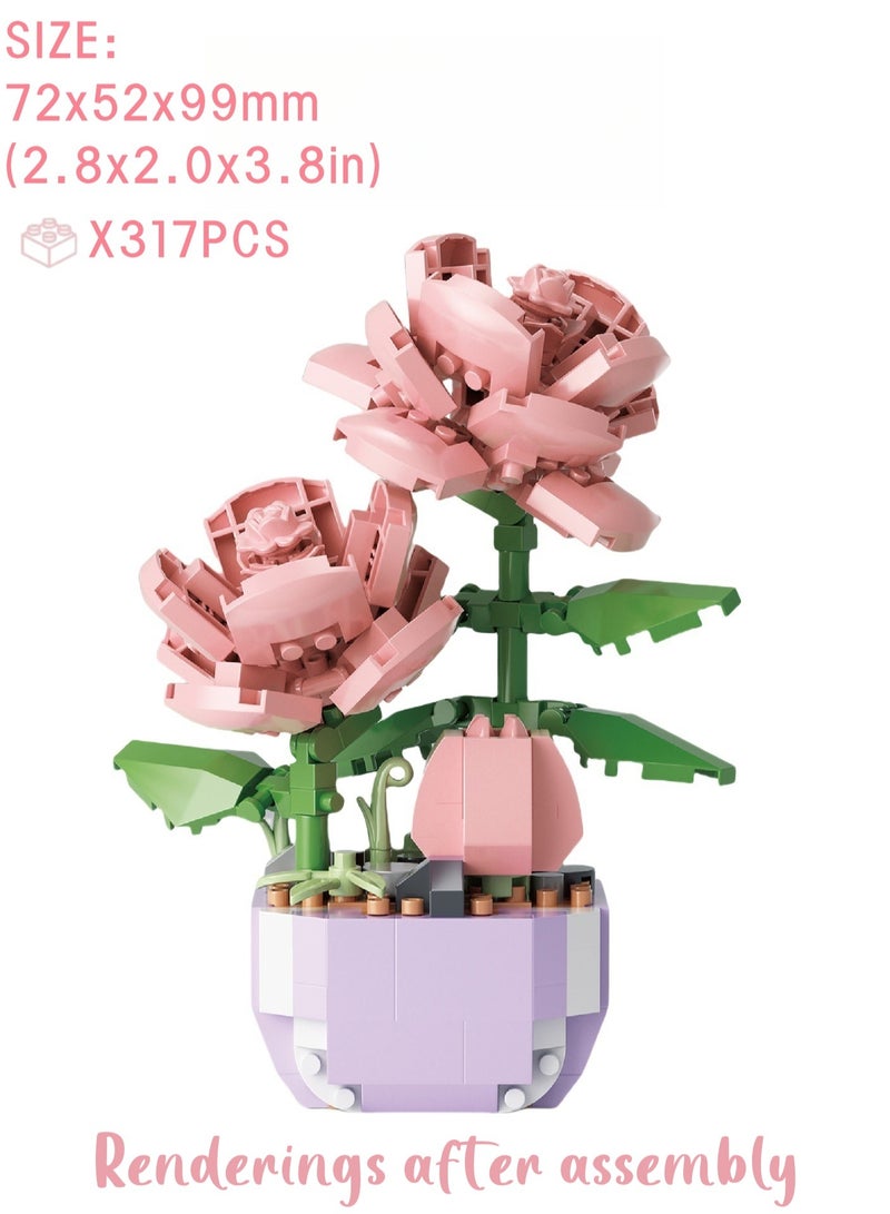 Beauenty Children's mini building block flower toys 317 pieces, cute artificial plant flower building blocks, suitable for home office decoration, birthday gifts, parent-child games, desktop accessories, sui - Image 1