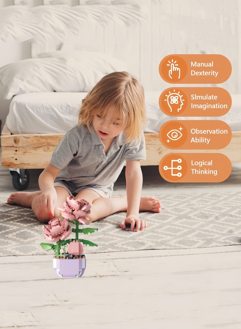 Beauenty Children's mini building block flower toys 317 pieces, cute artificial plant flower building blocks, suitable for home office decoration, birthday gifts, parent-child games, desktop accessories, sui - Image 5