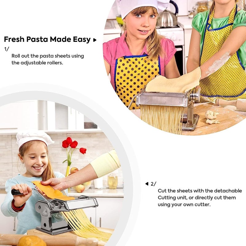 KATGROCHIR Manual Pasta Machine, Stainless Steel Italian Flat Dough Machine with Adjustable Setting, Sharp Cutter, and Hand Crank for Homemade Noodles, Spaghetti, Lasagne - Image 4