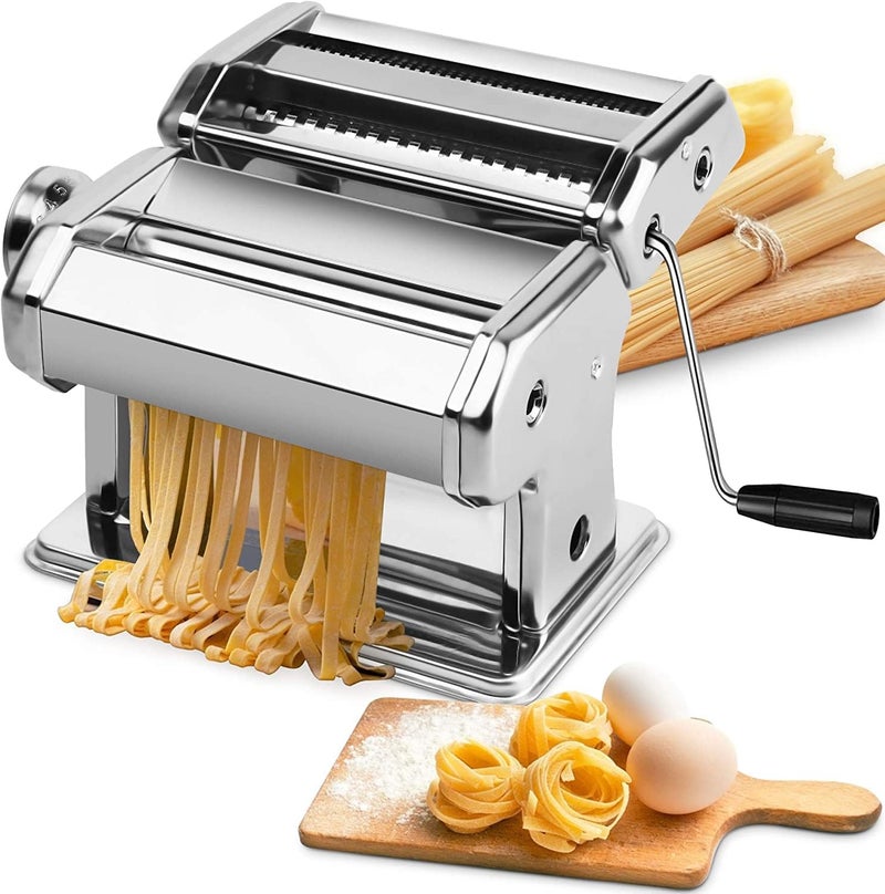 KATGROCHIR Manual Pasta Machine, Stainless Steel Italian Flat Dough Machine with Adjustable Setting, Sharp Cutter, and Hand Crank for Homemade Noodles, Spaghetti, Lasagne - Image 1
