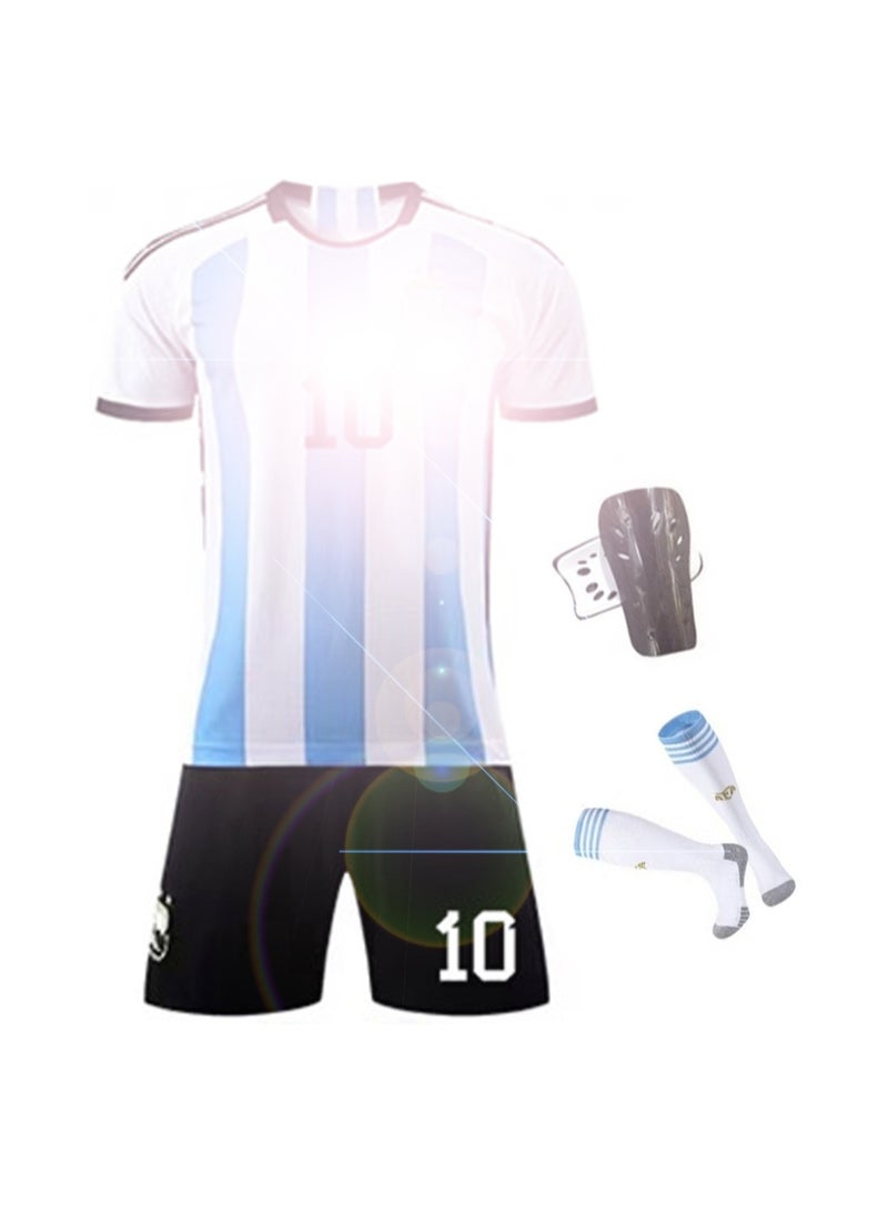 WHITE GAINS Jersey is specially designed for football enthusiasts and sportspeople, lt is a 4-piece set of No. 10 football jersey, including the top,pants, socks and knee pads The fabric is breathable, quick-dryingsoft and elastic  - Image 1