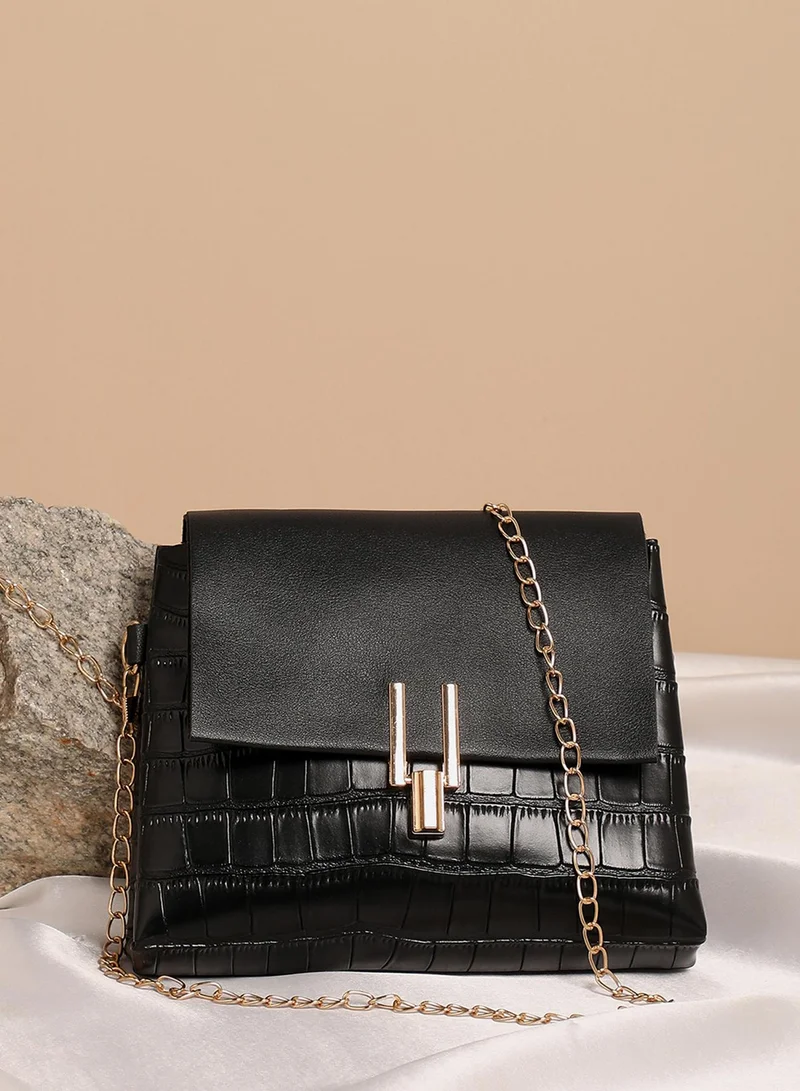 Croc Embossed Chain Flap Bag