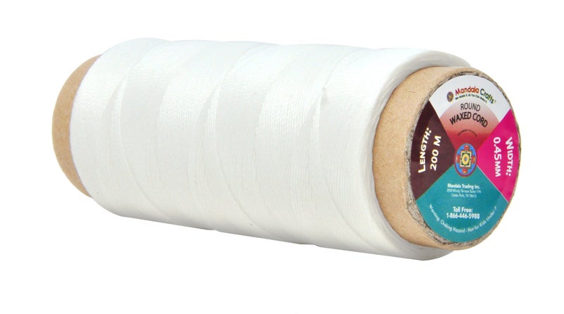 Mandala Crafts White Round Waxed Thread for Leather Sewing  219 Yds 200M 045mm Polyester Leather Thread String Waxed Cord for Leatherwork Beading Bookbinding Hand Stitching
