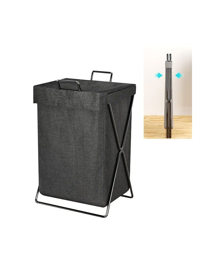 YelaJoy Folding Laundry Basket Large Removable Waterproof Leather Clothes Hampers with Lid Black（with lid） - Image 1