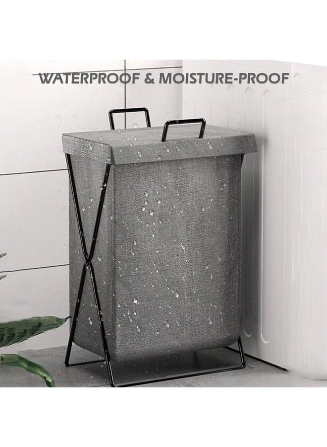 YelaJoy Folding Laundry Basket Large Removable Waterproof Leather Clothes Hampers with Lid Black（with lid） - Image 5