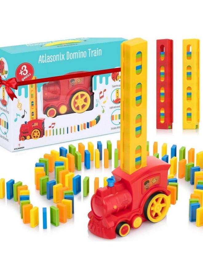 Atlasonix 160 Domino Train for Kids - Domino Rally Train Montessori Toys for Boys Girls 3-8 Birthday, Toddler Set for 3-5 Year Olds - Fun Kindergarten Toy - Juegos de Tren y Dominó  - Image 1