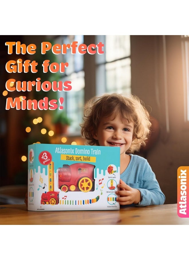 Atlasonix 160 Domino Train for Kids - Domino Rally Train Montessori Toys for Boys Girls 3-8 Birthday, Toddler Set for 3-5 Year Olds - Fun Kindergarten Toy - Juegos de Tren y Dominó  - Image 5