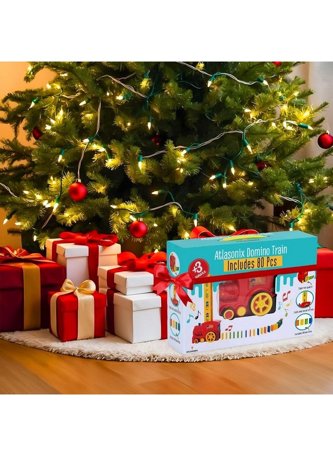 Atlasonix 160 Domino Train for Kids - Domino Rally Train Montessori Toys for Boys Girls 3-8 Birthday, Toddler Set for 3-5 Year Olds - Fun Kindergarten Toy - Juegos de Tren y Dominó  - Image 2