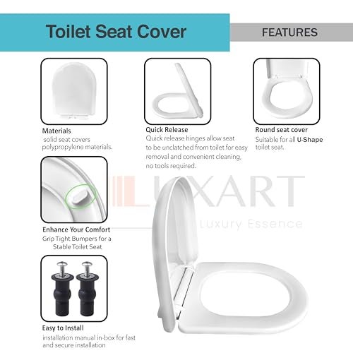 LUXART Toilet Seat Cover 45L x 36W CM| Western Commode U-Type Seat Cover | Soft Close Technology Heavy Quality Commode Lid With Installation Kit | Stylish PP Toilet Cover For Bathroom, Commercial Use - Image 4
