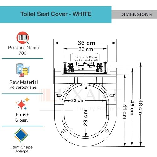 LUXART Toilet Seat Cover 45L x 36W CM| Western Commode U-Type Seat Cover | Soft Close Technology Heavy Quality Commode Lid With Installation Kit | Stylish PP Toilet Cover For Bathroom, Commercial Use - Image 3
