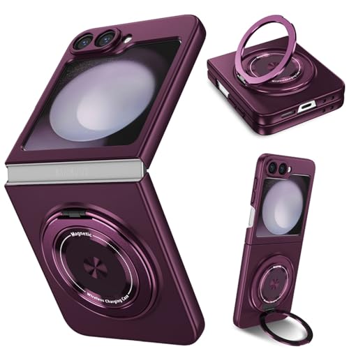 ZHOZEXIN for Samsung Galaxy Z Flip 6，Rotate Ring Magnetic Protection Shockproof Cover Case，Foldable Slim Case Compatible with Samsung Galaxy Z Flip 6 (Purple) - Image 1