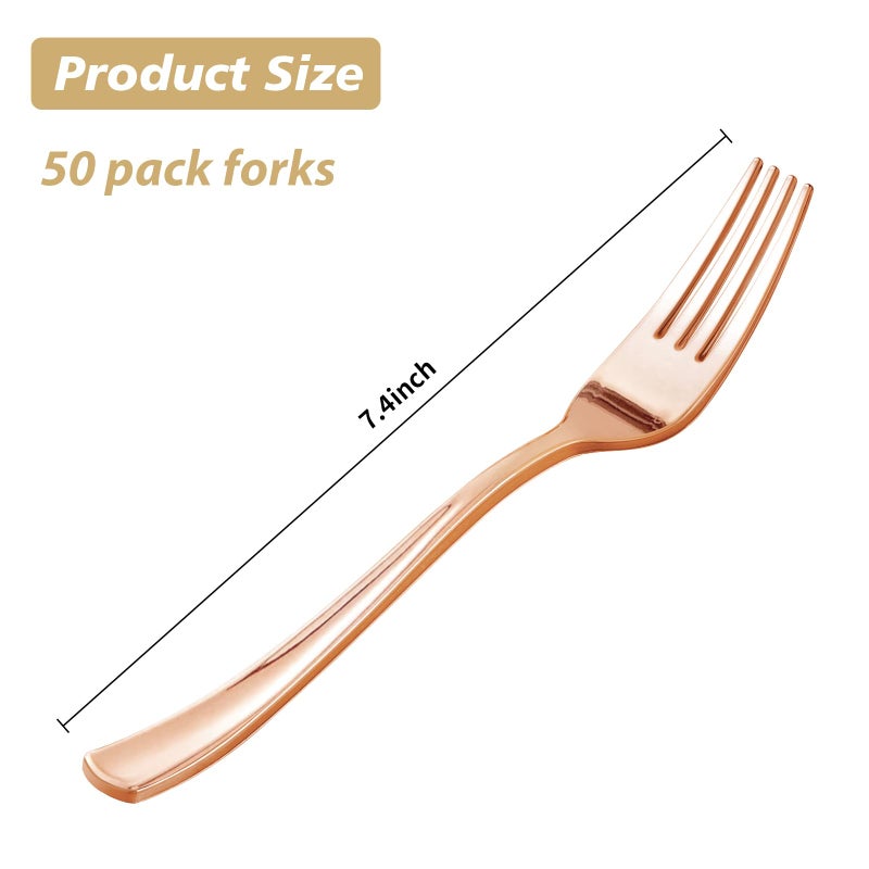 Goodluck 50 Pack Rose Gold Plastic Forks  Heavy Duty Rose Gold Forks Disposable  Rose Gold Plastic Cutlery Perfect for Weddings  Parties  Dinners - Image 4