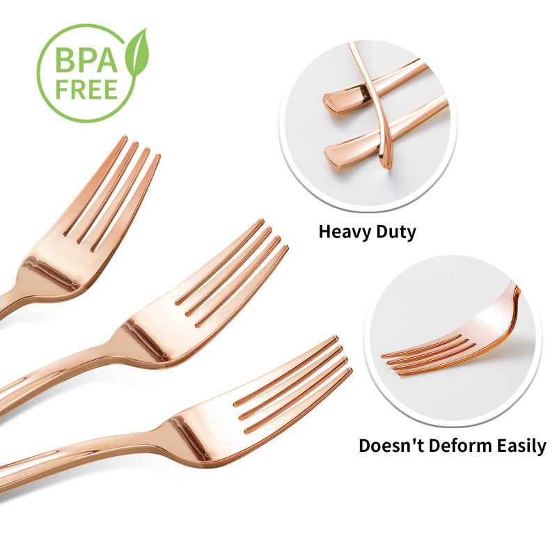 Goodluck 50 Pack Rose Gold Plastic Forks  Heavy Duty Rose Gold Forks Disposable  Rose Gold Plastic Cutlery Perfect for Weddings  Parties  Dinners - Image 3
