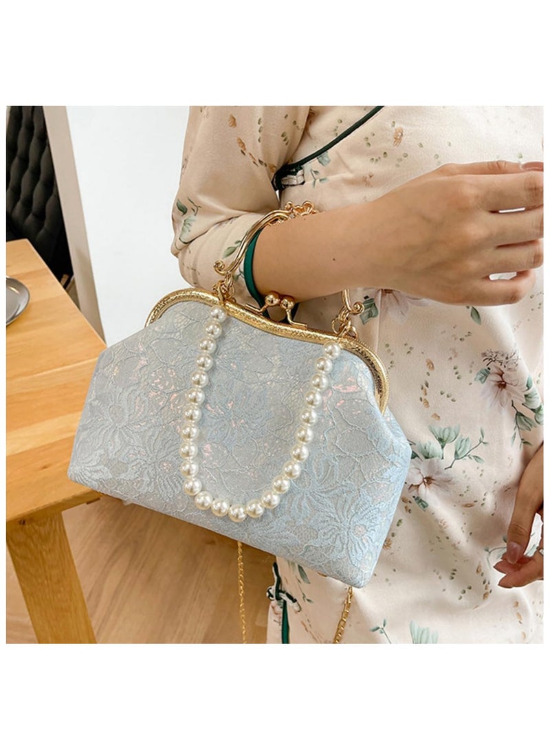 SOLARAE Women's Clutch Handbags Vintage, Lace Embroidery Pearl Crossbody, Evening Bag with Chain Strap with Chain Strap Floral, For Wedding Party Cocktail Prom Banquet, Elegant, Unique, for Women - Image 4