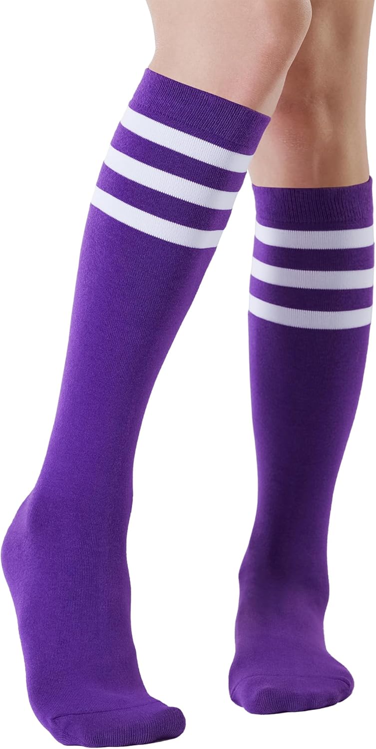 JOULLI Women's Knee High Athletic Socks Stripe Tube Outdoor Sport Socks 1-3 Pairs - Image 1