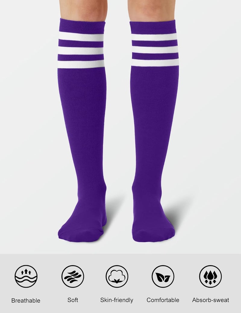 JOULLI Women's Knee High Athletic Socks Stripe Tube Outdoor Sport Socks 1-3 Pairs - Image 2