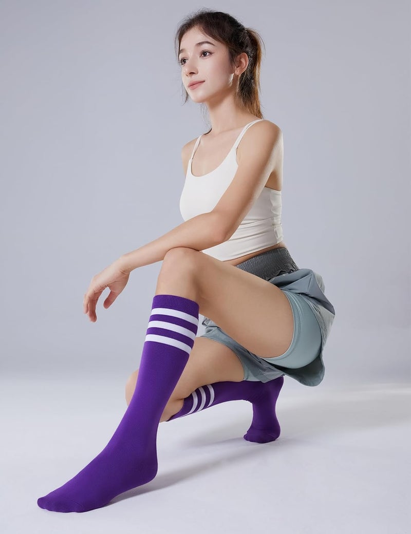 JOULLI Women's Knee High Athletic Socks Stripe Tube Outdoor Sport Socks 1-3 Pairs - Image 4