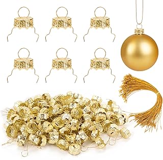 WBCBEC 100 Pieces Round Christmas Ornament Caps and Christmas Ornament Hangers String Set, Christmas Hangers Caps for - Image 1
