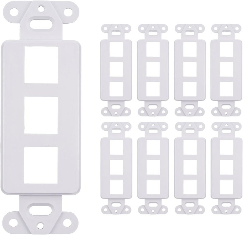 SATMAXIMUM 10 Pack Keystone Wall Plate 3 Port, White Decorator Insert Cover for Ethernet, HDMI, Coax, Cat6 Cat5, RJ45, Home & Office Installations - Image 1